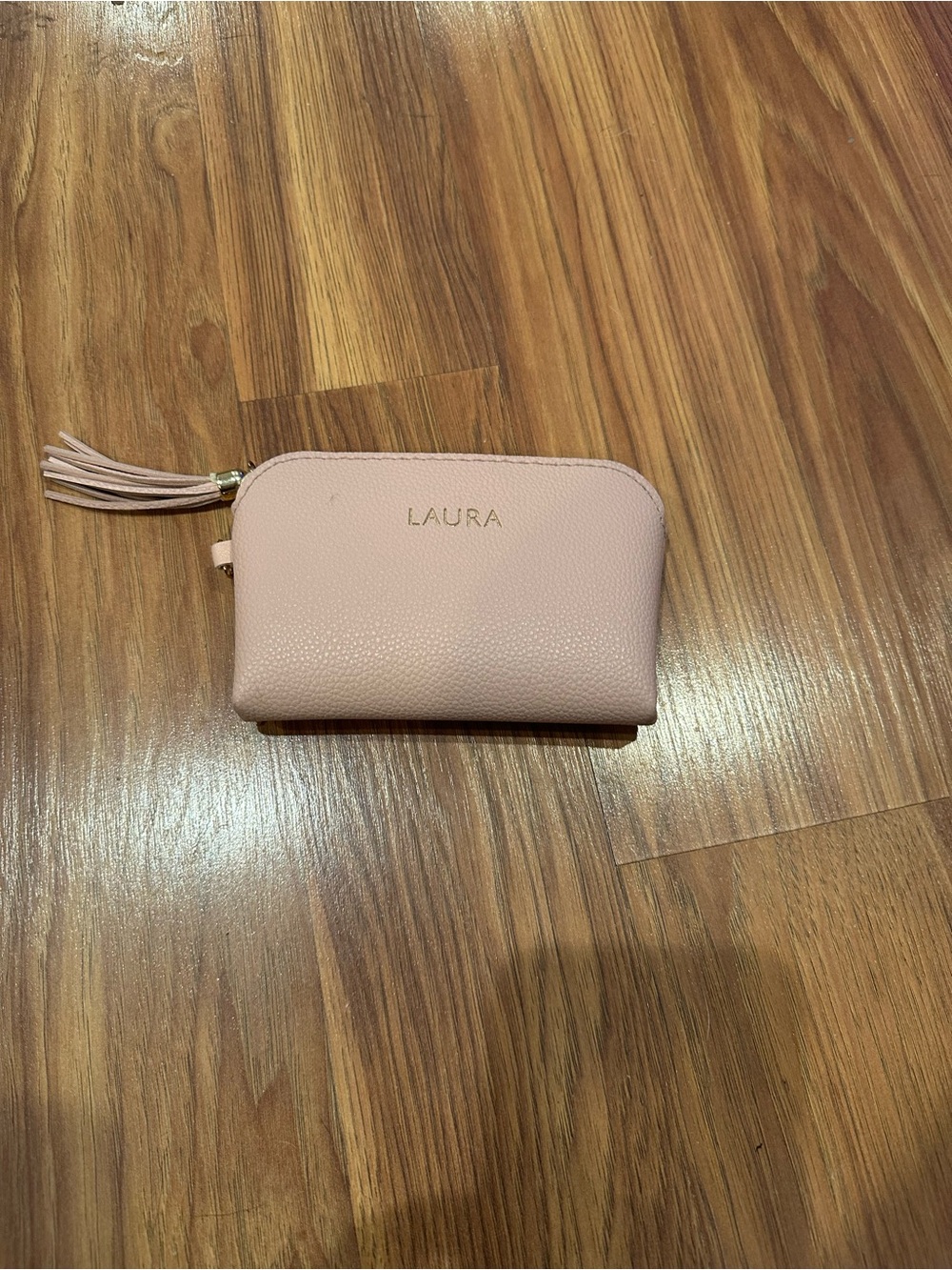 Laura Pale Pink Pebbled Leather Cosmetic Pouch with Tassel